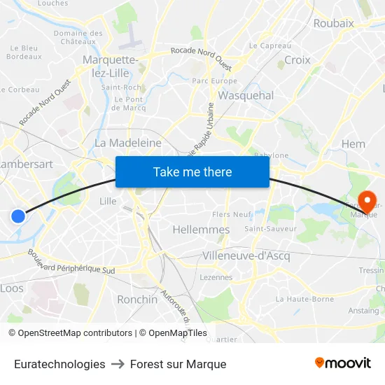 Euratechnologies to Forest sur Marque map