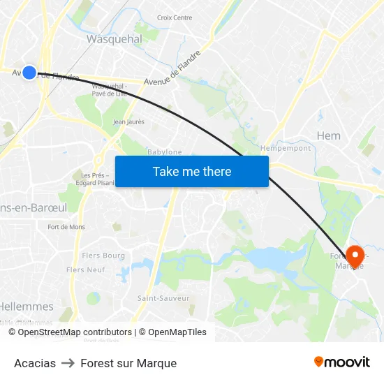 Acacias to Forest sur Marque map