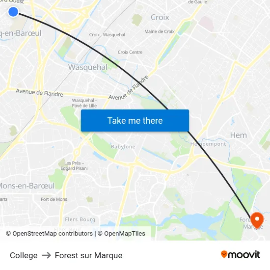 College to Forest sur Marque map