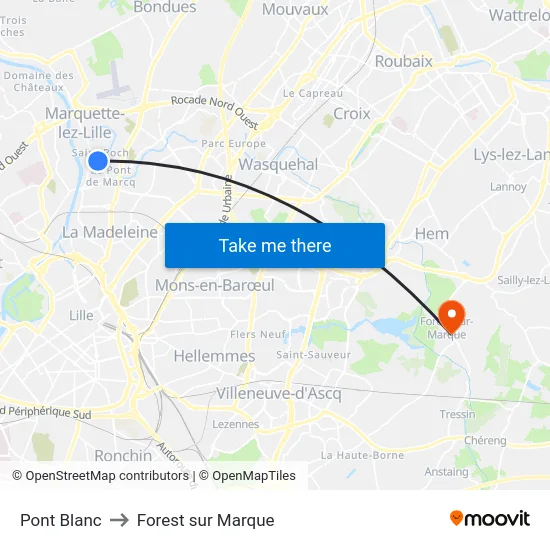 Pont Blanc to Forest sur Marque map