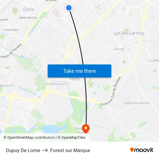 Dupuy De Lome to Forest sur Marque map