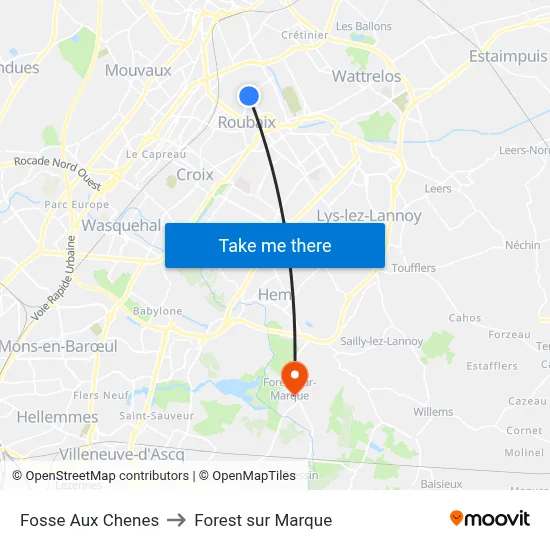 Fosse Aux Chenes to Forest sur Marque map