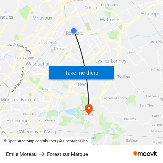 Emile Moreau to Forest sur Marque map