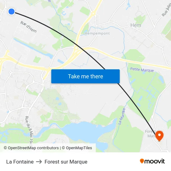 La Fontaine to Forest sur Marque map