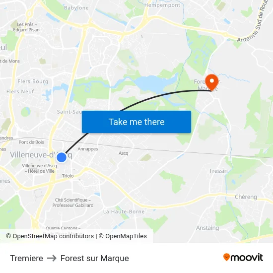 Tremiere to Forest sur Marque map
