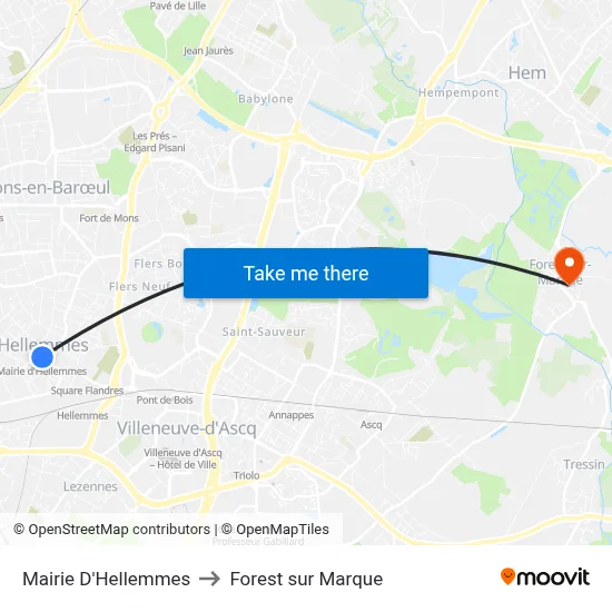 Mairie D'Hellemmes to Forest sur Marque map