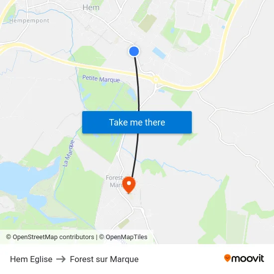 Hem Eglise to Forest sur Marque map