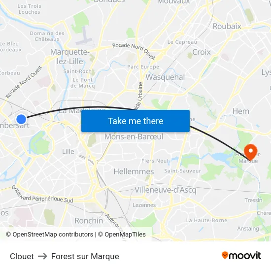 Clouet to Forest sur Marque map