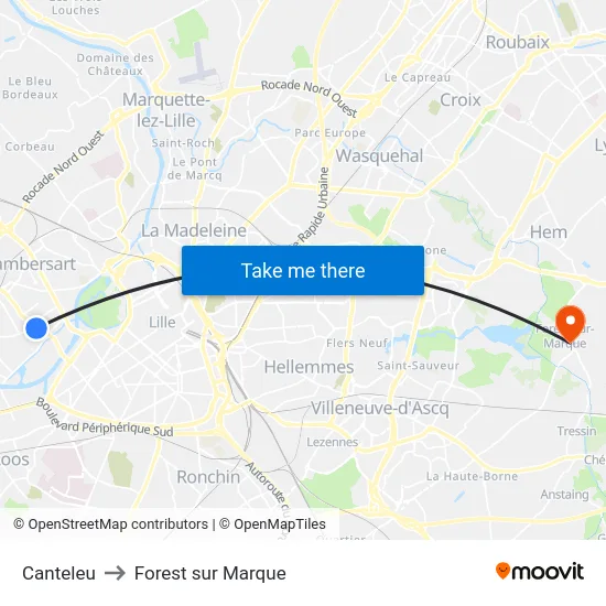Canteleu to Forest sur Marque map