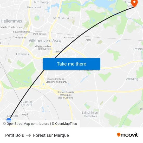 Petit Bois to Forest sur Marque map