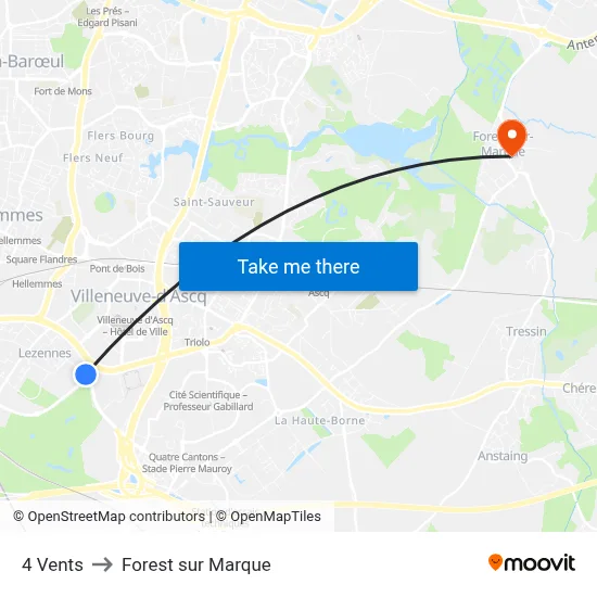 4 Vents to Forest sur Marque map