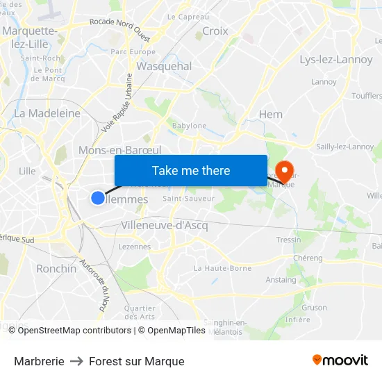 Marbrerie to Forest sur Marque map