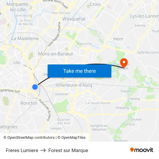 Freres Lumiere to Forest sur Marque map