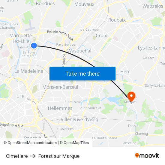 Cimetiere to Forest sur Marque map