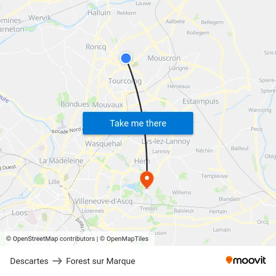 Descartes to Forest sur Marque map