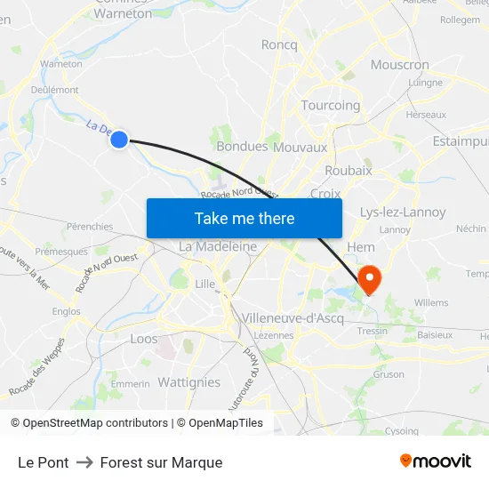 Le Pont to Forest sur Marque map