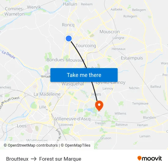 Broutteux to Forest sur Marque map