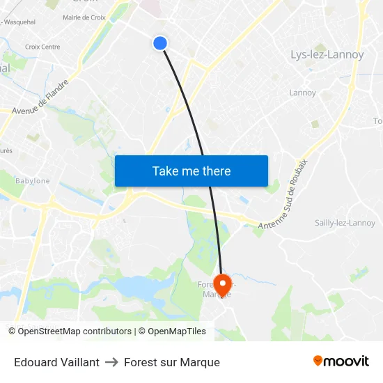 Edouard Vaillant to Forest sur Marque map