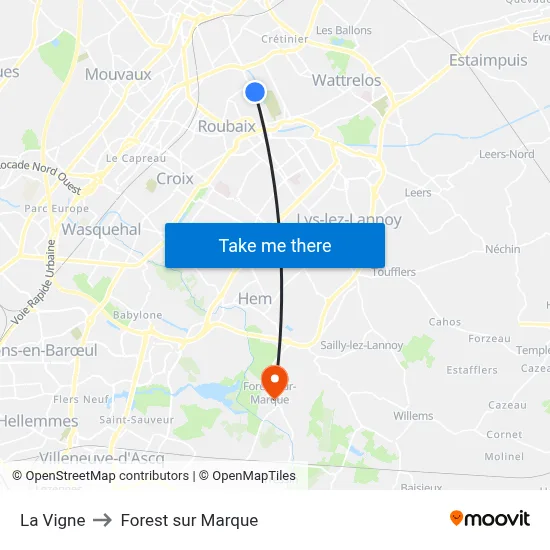 La Vigne to Forest sur Marque map