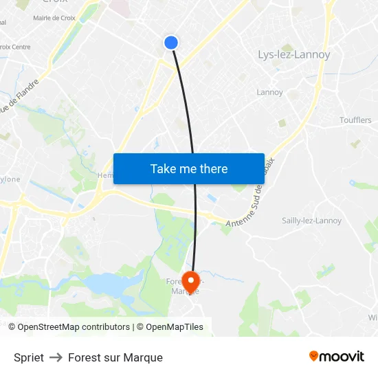Spriet to Forest sur Marque map