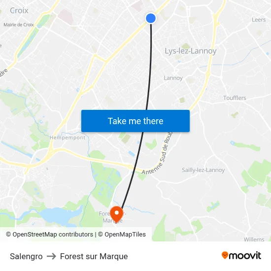 Salengro to Forest sur Marque map