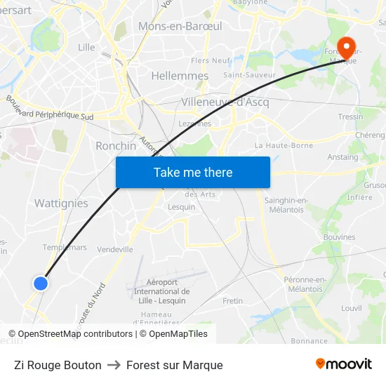 Zi Rouge Bouton to Forest sur Marque map