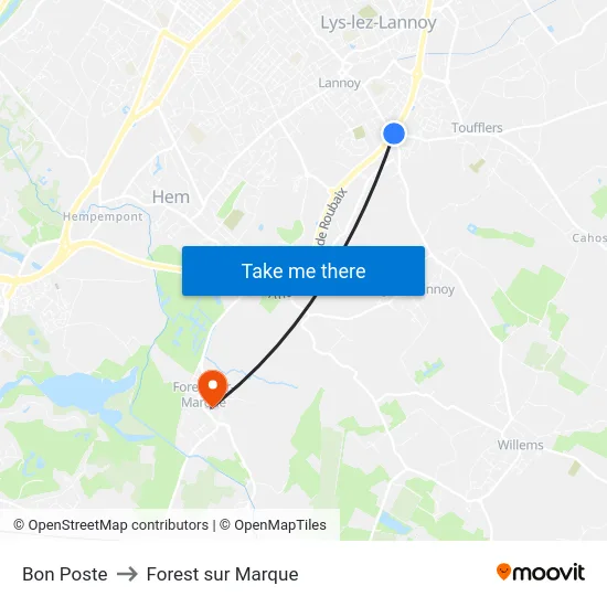 Bon Poste to Forest sur Marque map