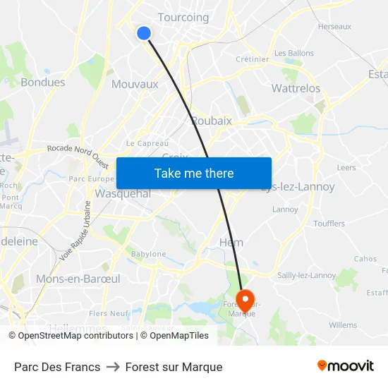 Parc Des Francs to Forest sur Marque map