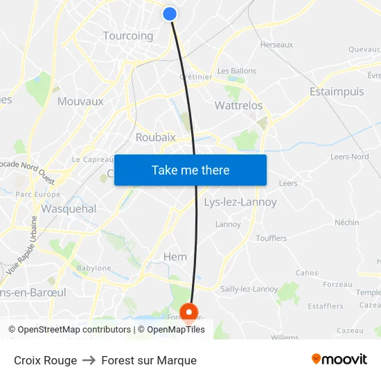 Croix Rouge to Forest sur Marque map