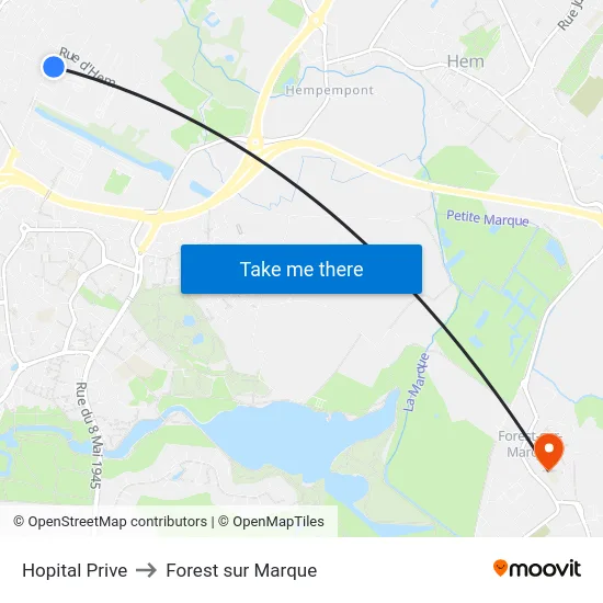 Hopital Prive to Forest sur Marque map