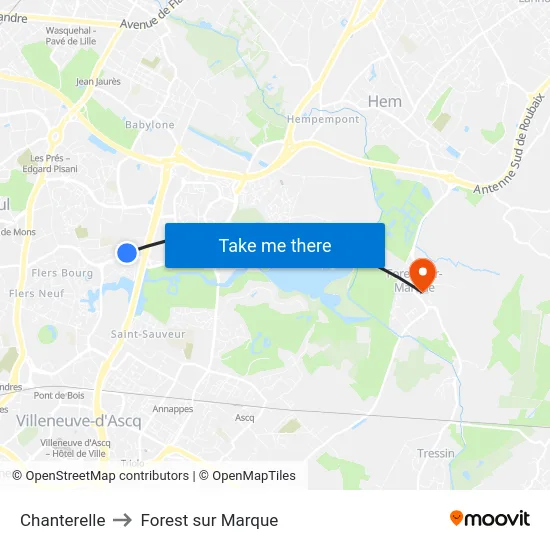 Chanterelle to Forest sur Marque map