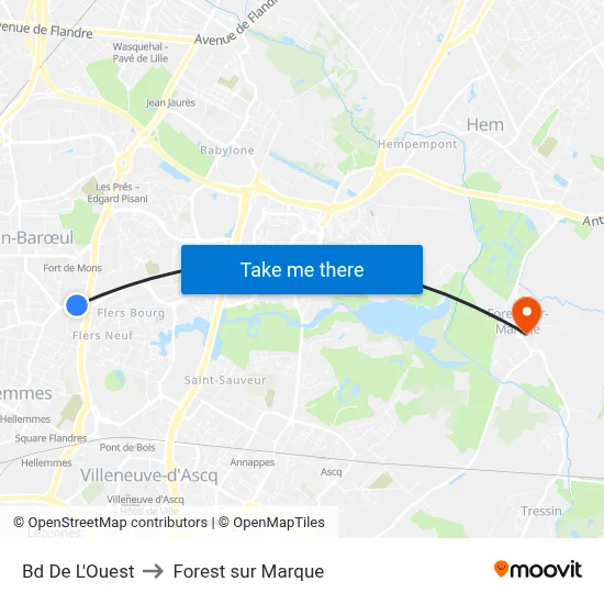 Bd De L'Ouest to Forest sur Marque map