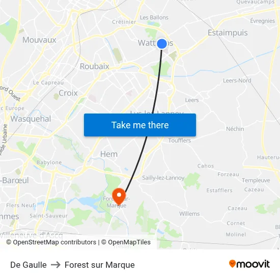 De Gaulle to Forest sur Marque map