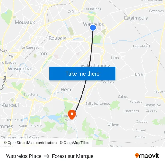 Wattrelos Place to Forest sur Marque map