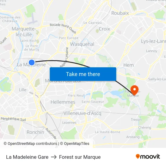 La Madeleine Gare to Forest sur Marque map