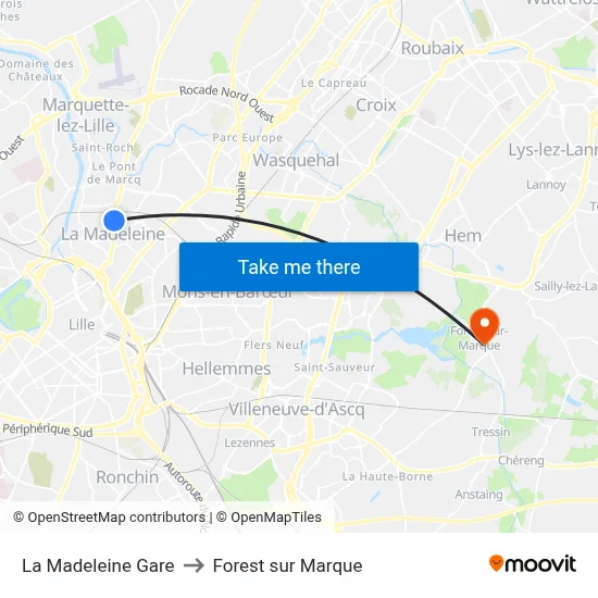 La Madeleine Gare to Forest sur Marque map