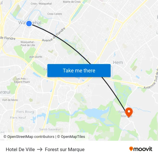 Hotel De Ville to Forest sur Marque map
