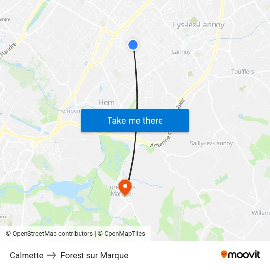 Calmette to Forest sur Marque map