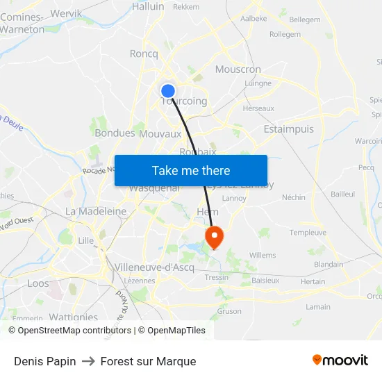 Denis Papin to Forest sur Marque map