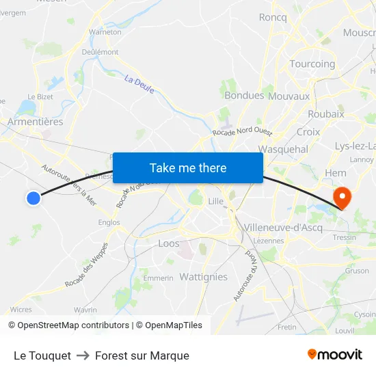 Le Touquet to Forest sur Marque map