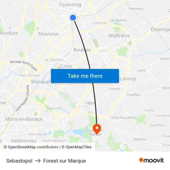 Sebastopol to Forest sur Marque map