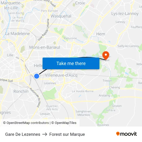 Gare De Lezennes to Forest sur Marque map