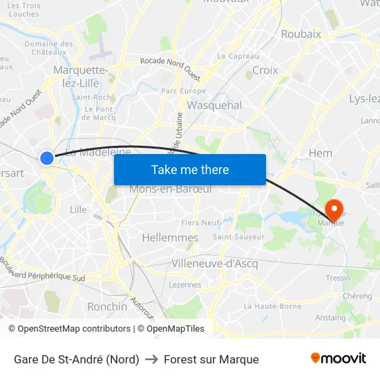 Gare De St-André (Nord) to Forest sur Marque map