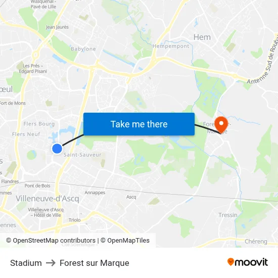 Stadium to Forest sur Marque map