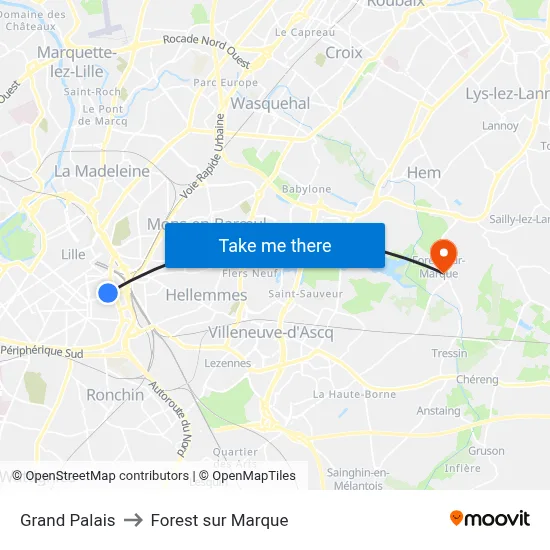 Grand Palais to Forest sur Marque map
