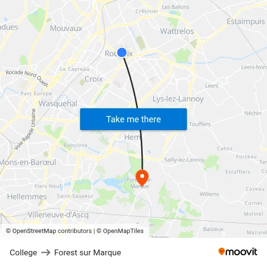 College to Forest sur Marque map
