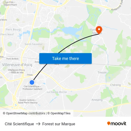 Cité Scientifique to Forest sur Marque map