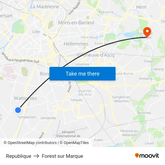 Republique to Forest sur Marque map