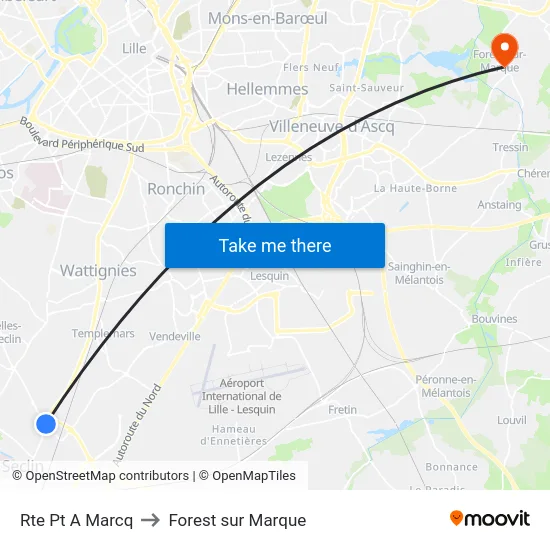 Rte Pt A Marcq to Forest sur Marque map