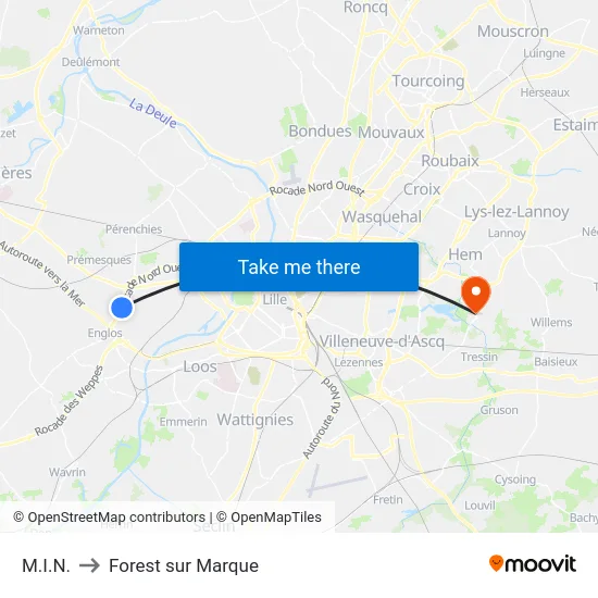 M.I.N. to Forest sur Marque map